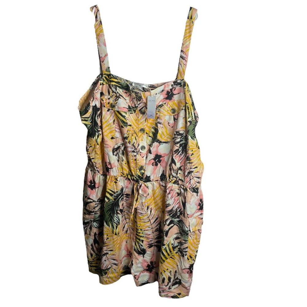 Lascana Venus Romper Womens 2X Floral Linen Shorts Sleeveless Buttons New
